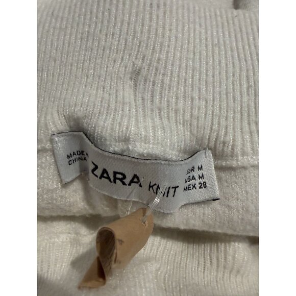 Zara Knit Joggers Medium Drawstring Sweatpants Casual Lounge Trousers White - Picture 4 of 6
